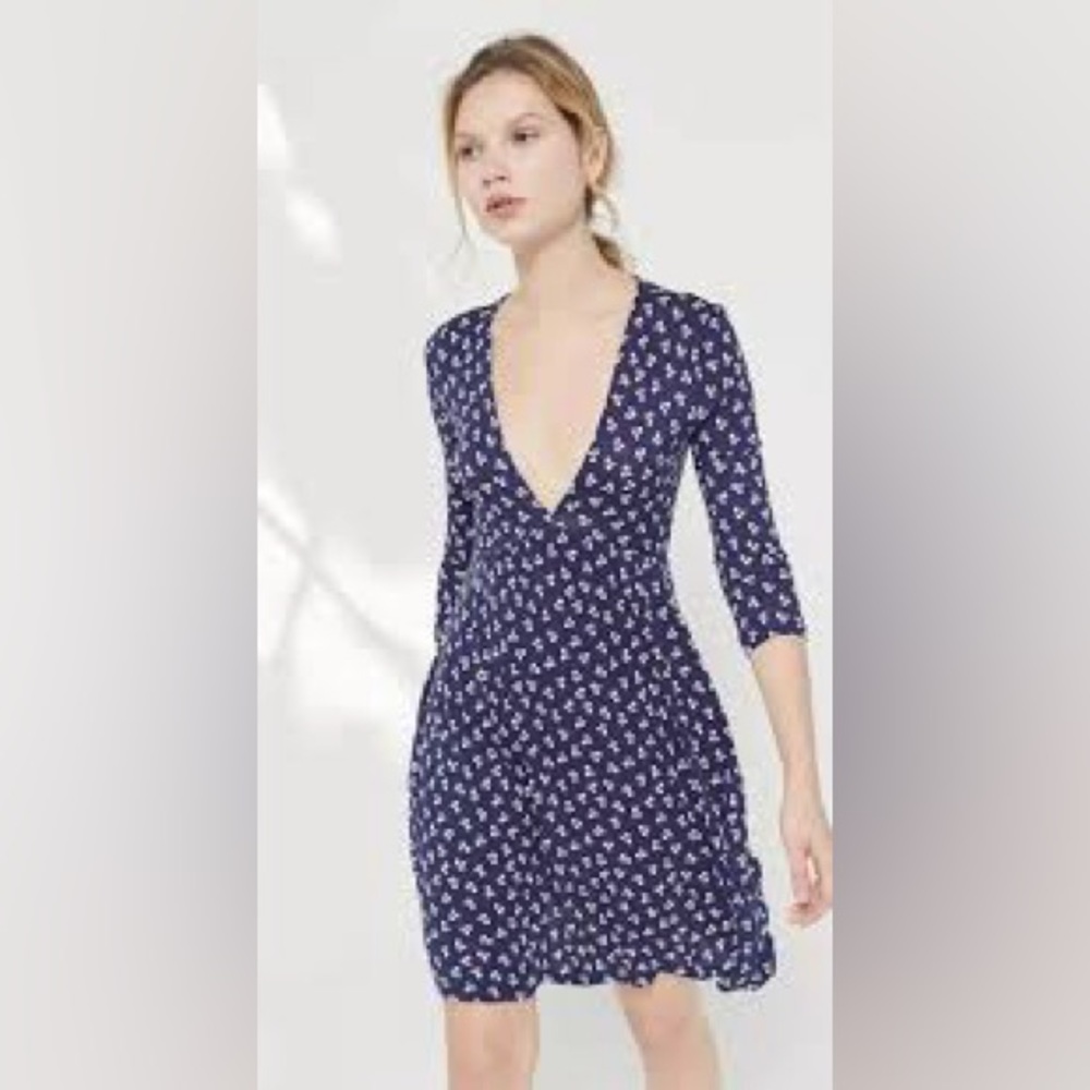 Urban Outfitters Navy Floral Long Sleeve Dress